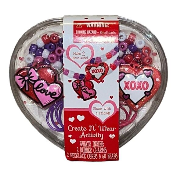 Tara Create N Wear Activity Valentines Necklace Craft Kit Heart Red Pink New - Picture 1 of 2